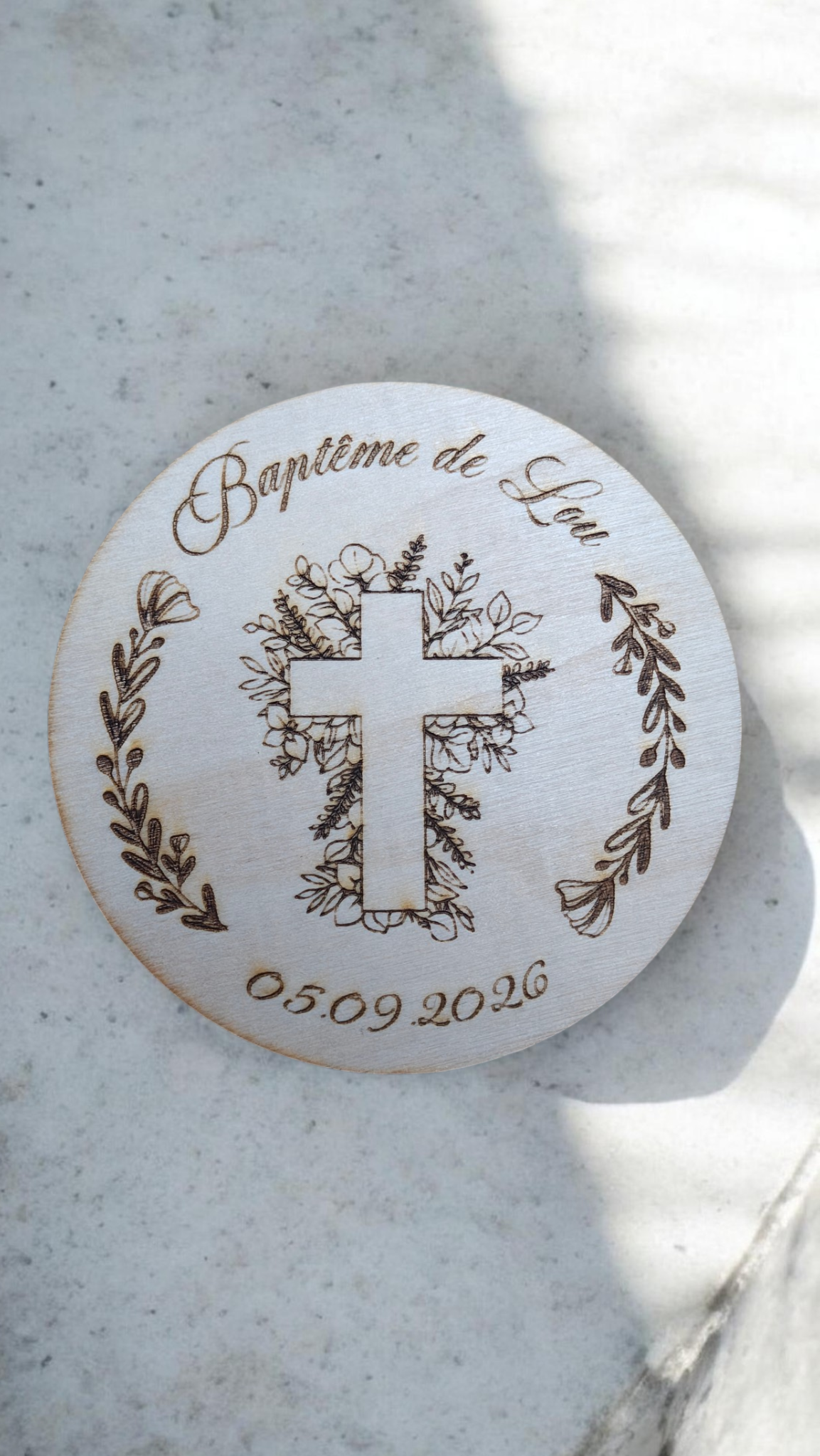 Magnets disque en bois| Baptême